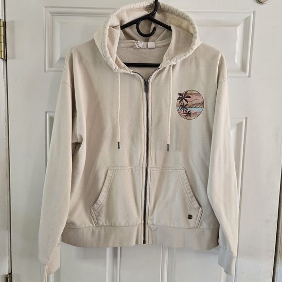 Vintage Y2K Roxy Full Zip Hoodie Women Size Medium Beige Jacket Read Description - Picture 1 of 9